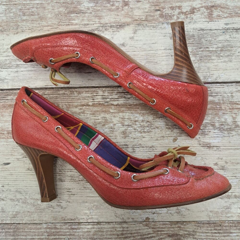 Marc Jacobs Italian Leather Pump High Heel Coral Red Size 7